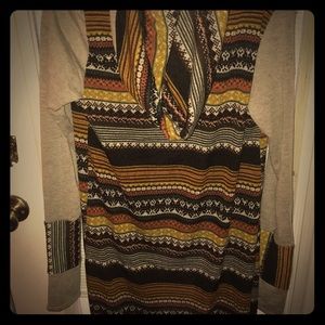 EUC Mon Ami Calf Length Hooded Print Cardigan L